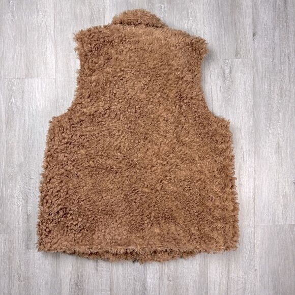 INC Women's NWT Brown Plush Sherpa Faux Shearling Fur Vest Jacket M - Picture 6 of 6